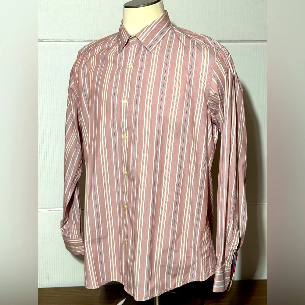 Banana Republic button up shirt size XL 17/17 1/2 pink white & blue 31” L